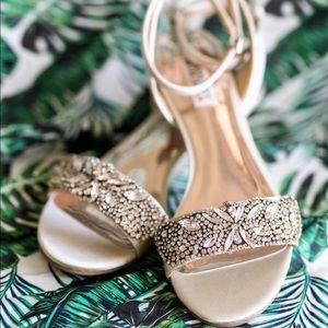 Badgley Mischka Hatch Embellished Satin Demi Wedge